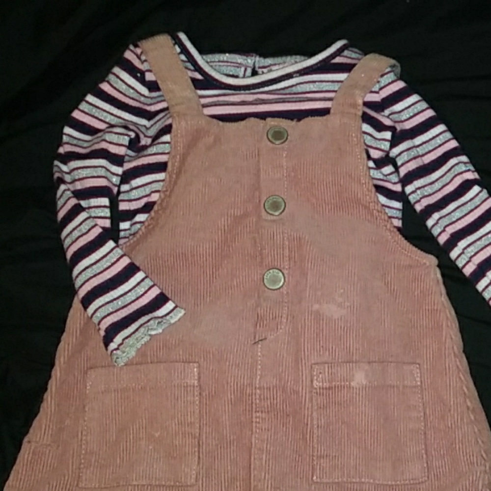 Corduroy pink dress overalls and matching top